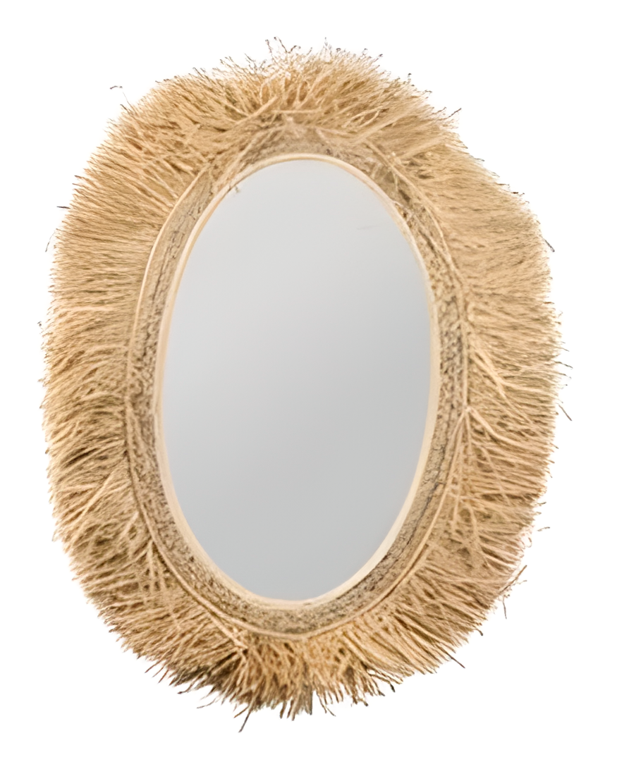 Miroir ovale en raphia naturel