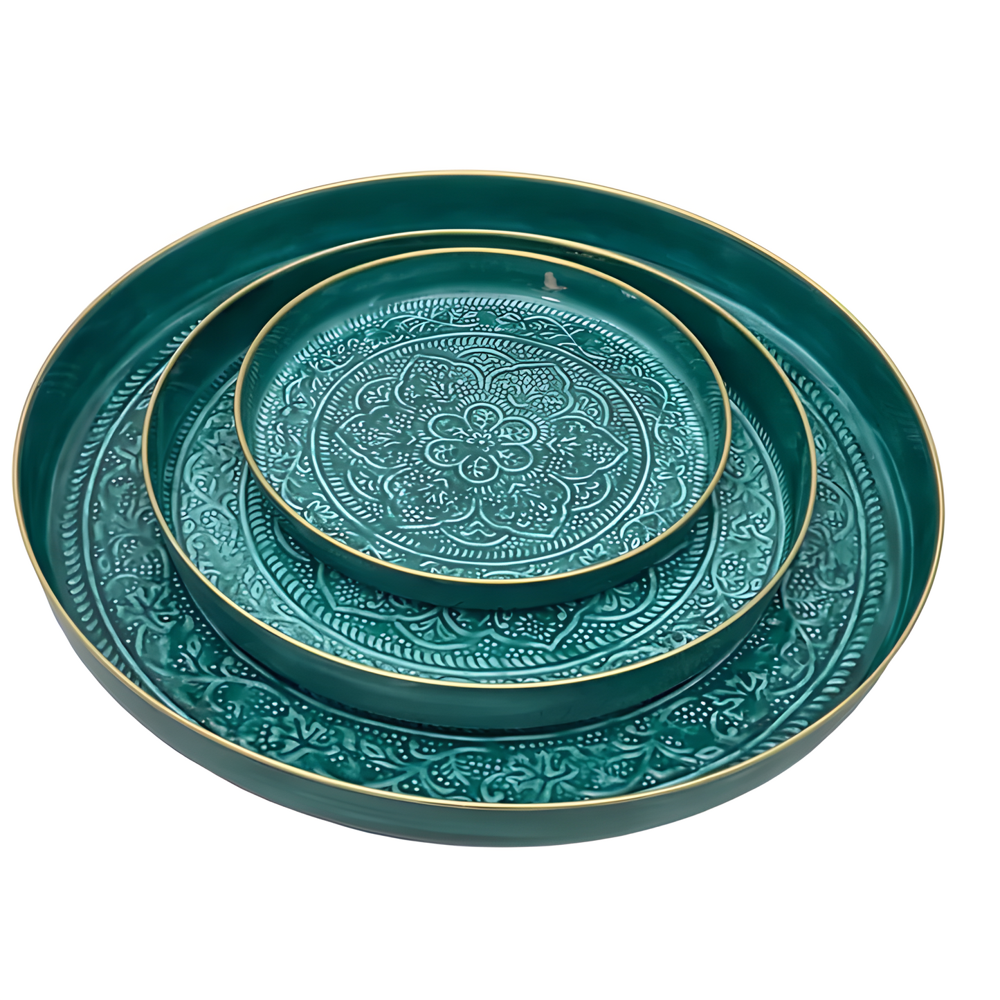 Plateau berbère en métal EMERAUDE – BAZAR DELUXE – Ø 60 cm