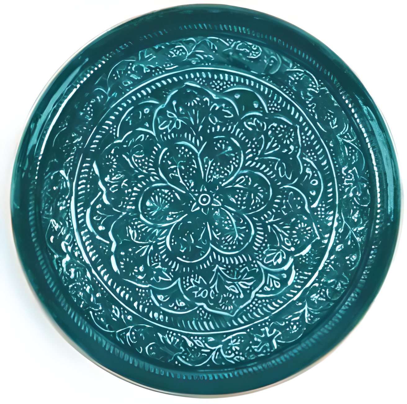 Plateau berbère en métal EMERAUDE – BAZAR DELUXE – Ø 45 cm