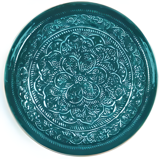 Plateau berbère en métal EMERAUDE – BAZAR DELUXE – Ø 45 cm