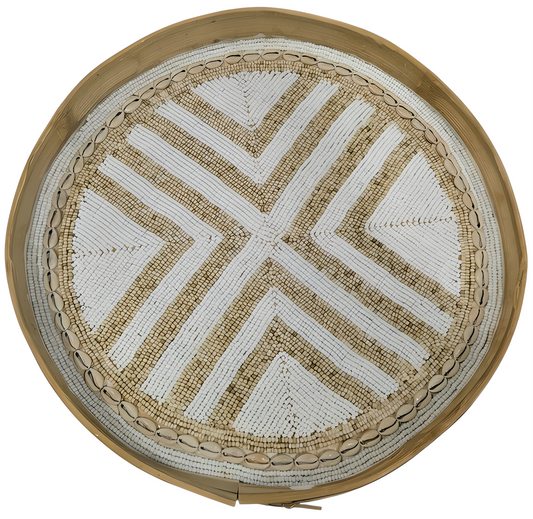 Plateau rond en bambou perlé – Motif bohème