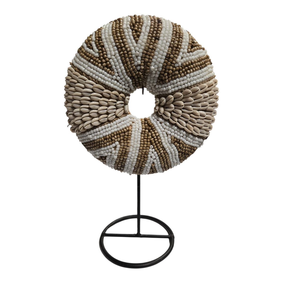 Ornement en coquillages & perles beiges et blanches 