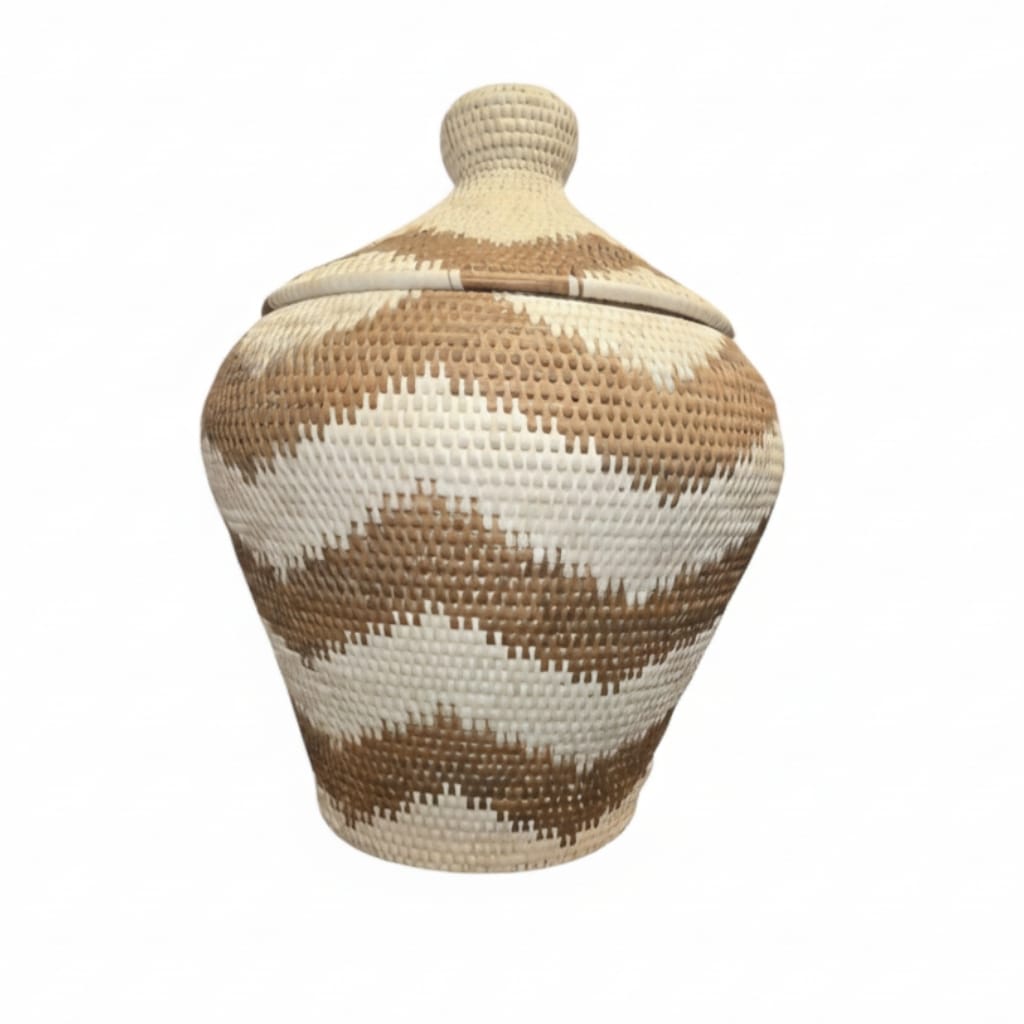 Grand panier tressé avec couvercle  – Fibres naturelles