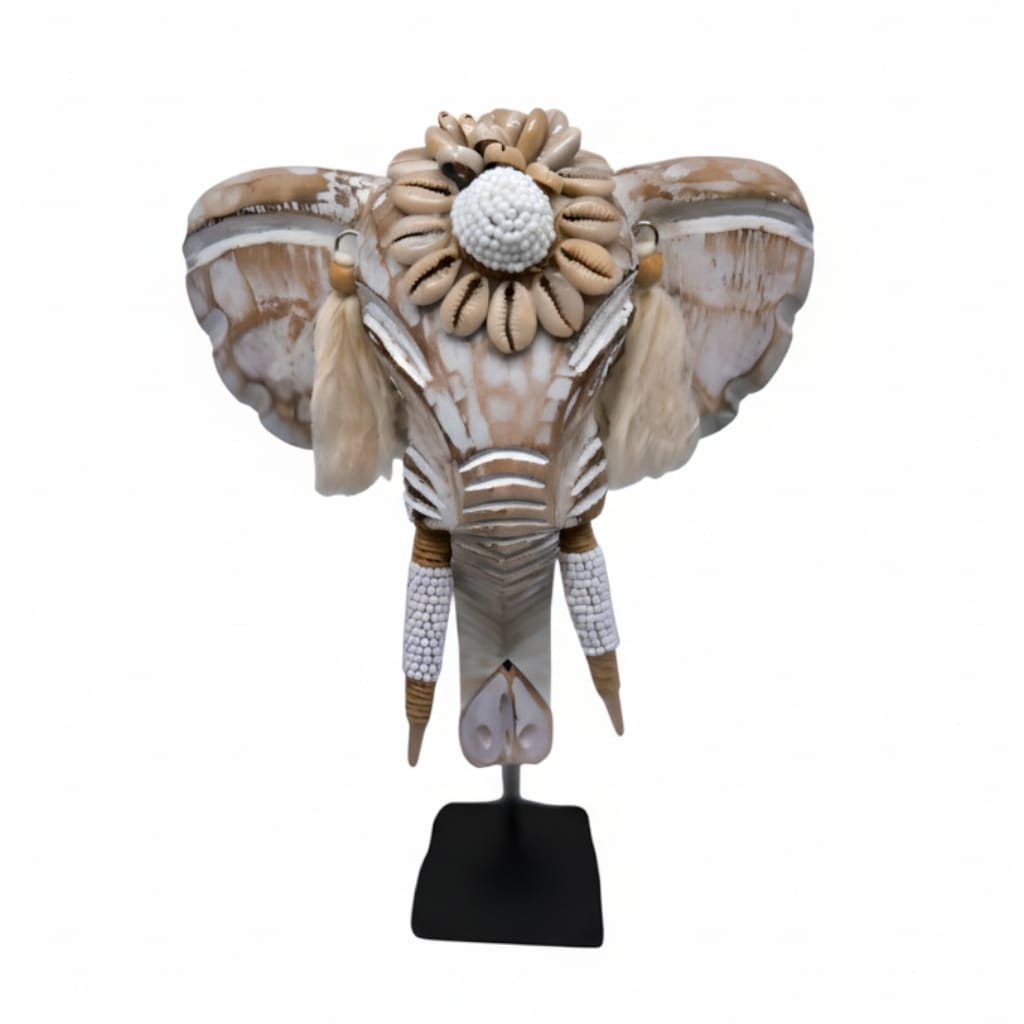 Éléphant décoratif en bois – Coquillages & perles | Fait main à Bali
