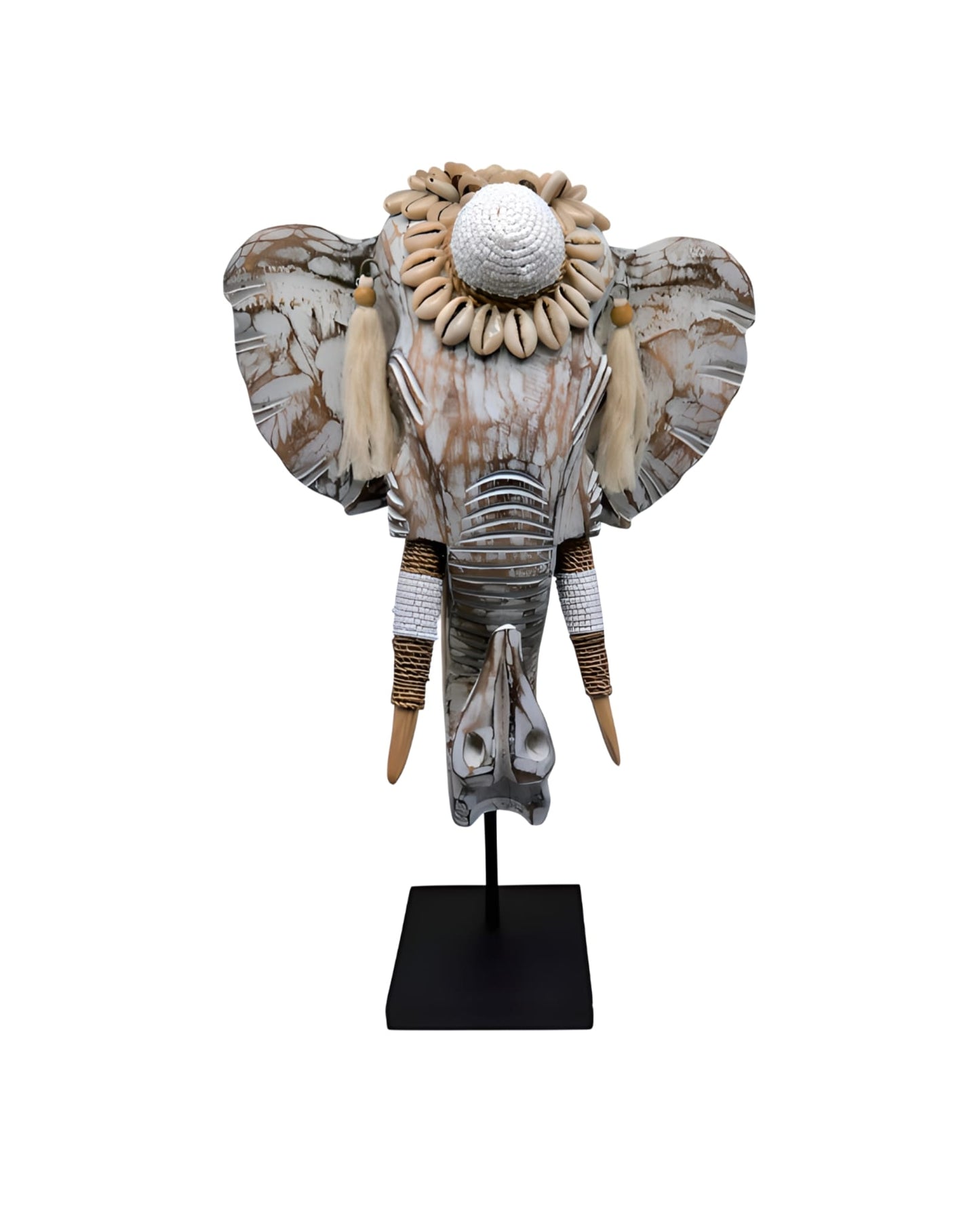 Éléphant décoratif en bois – Coquillages & perles | Fait main à Bali