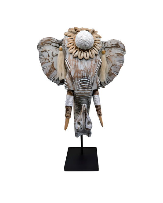 Éléphant décoratif en bois – Coquillages & perles | Fait main à Bali