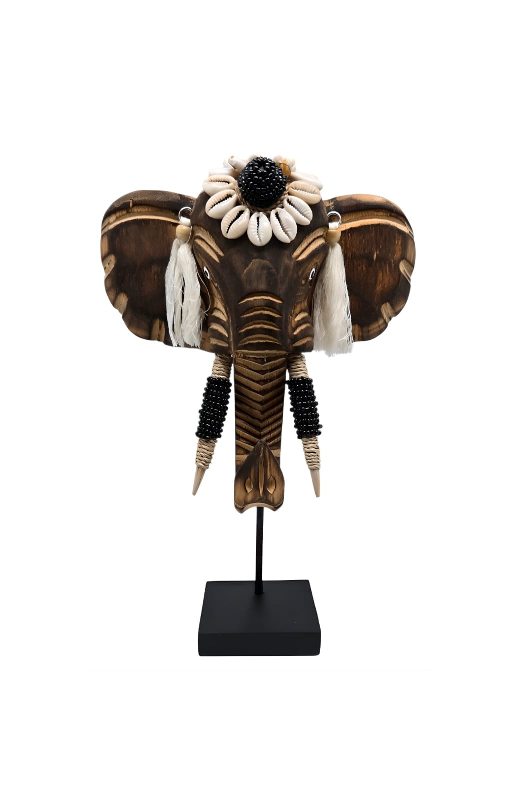 Éléphant décoratif en bois – Coquillages & perles | Fait main à Bali