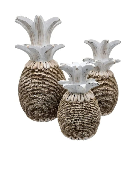 Ananas décoratif en bois blanc – Perles & coquillages
