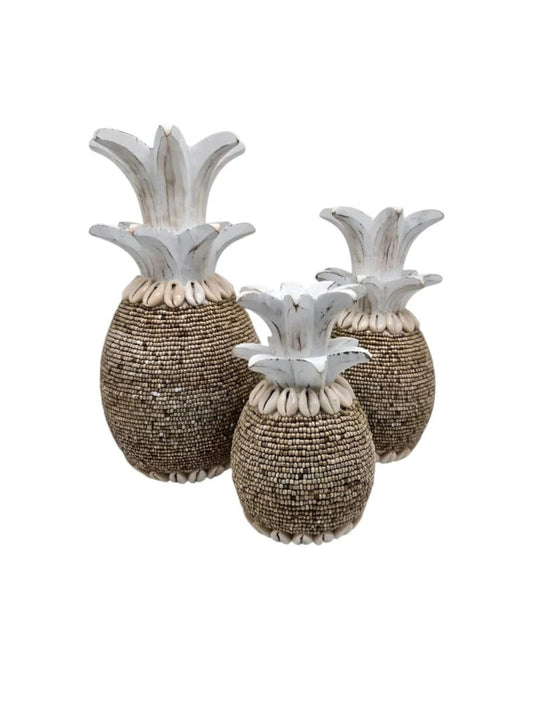 Ananas décoratif en bois blanc – Perles & coquillages