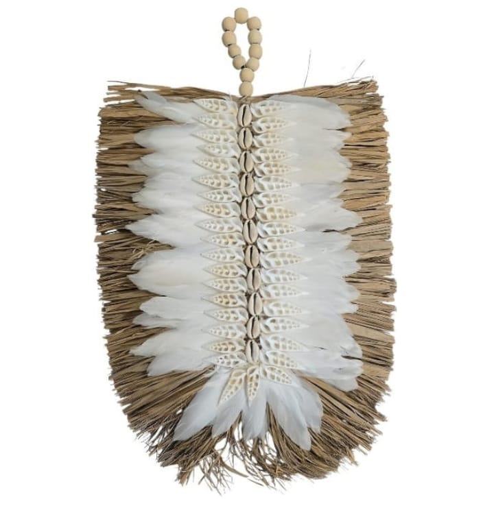 Suspension décorative en raphia & coquillages