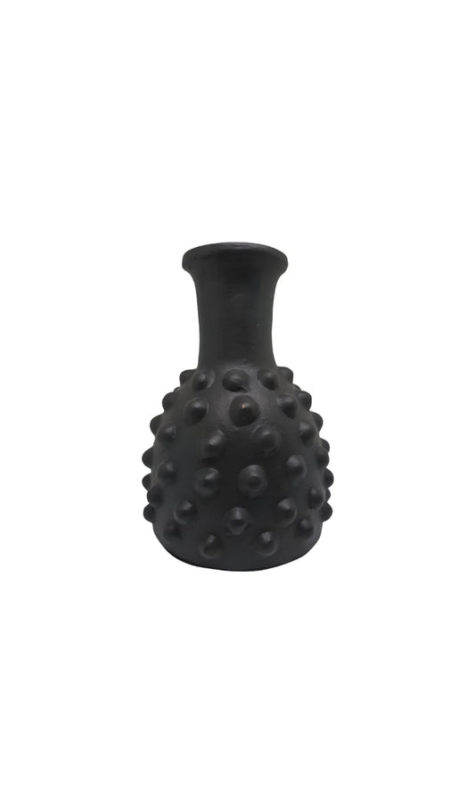 Vase noir mat texturé – Design boules sculptées