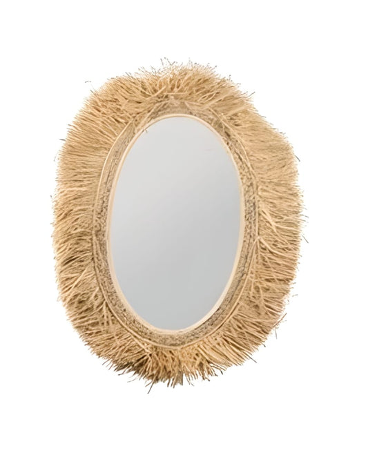 Miroir ovale en raphia naturel