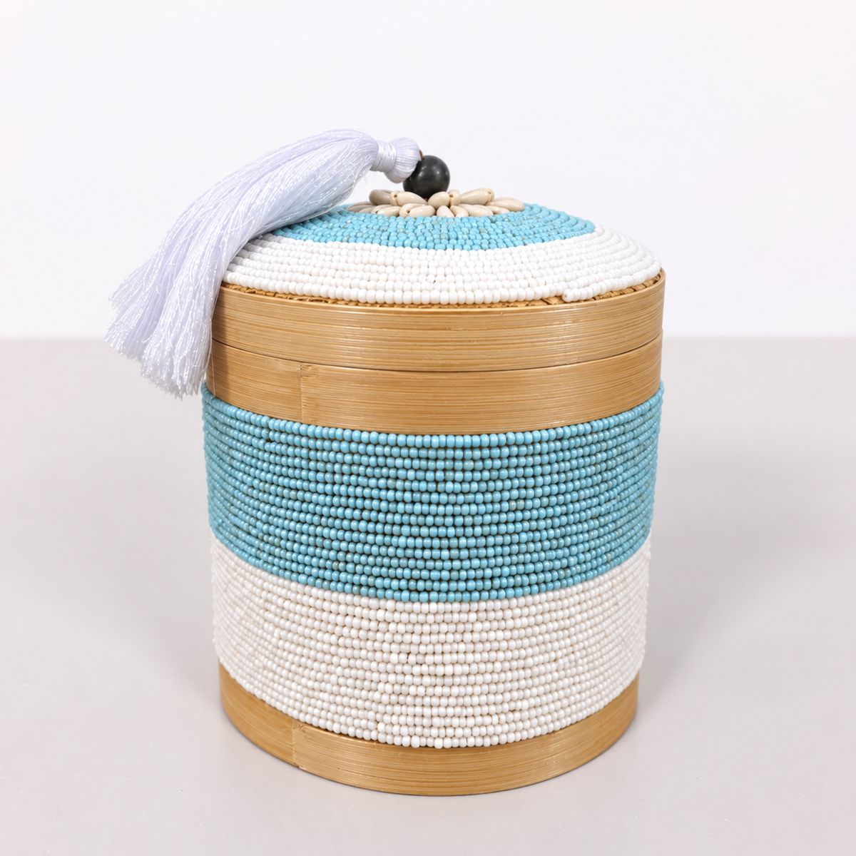 Boîte de rangement en perles turquoise 16 cm