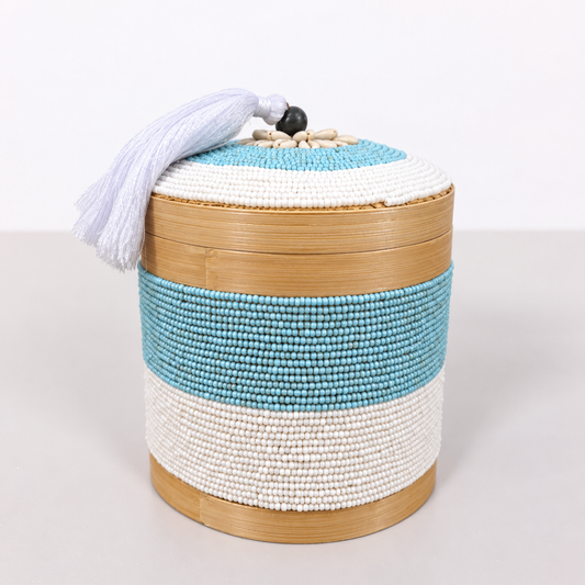 Boîte de rangement en perles turquoise 16 cm