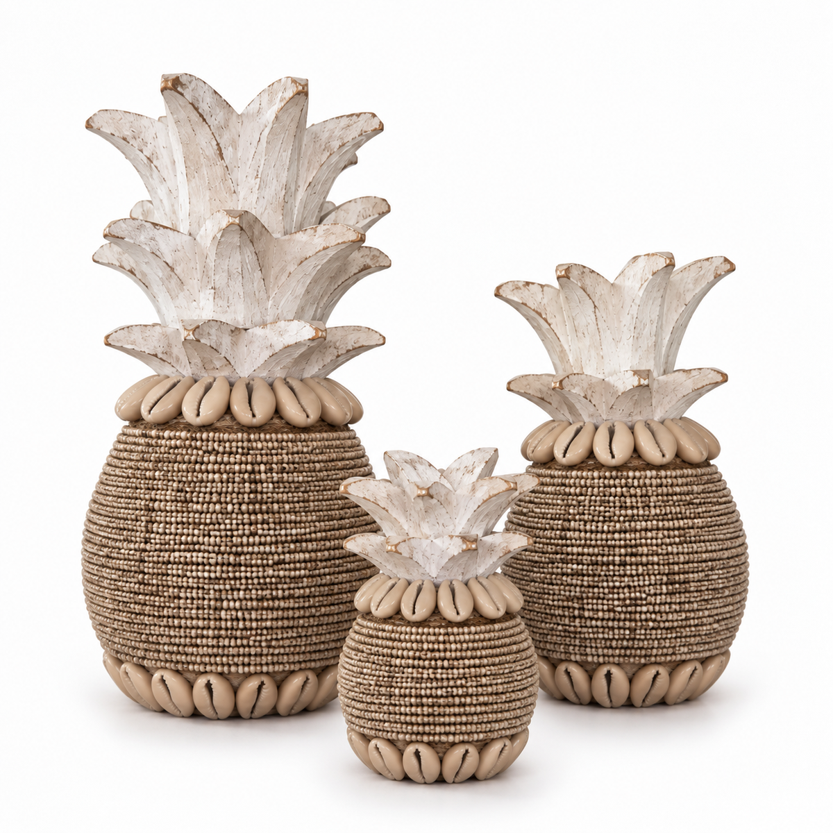 Ananas décoratif en perles beiges & coquillages