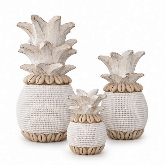 Ananas décoratif en perles blanches & coquillages