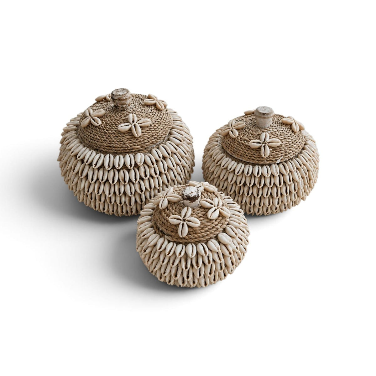 Trio de boîtes décoratives en coquillages