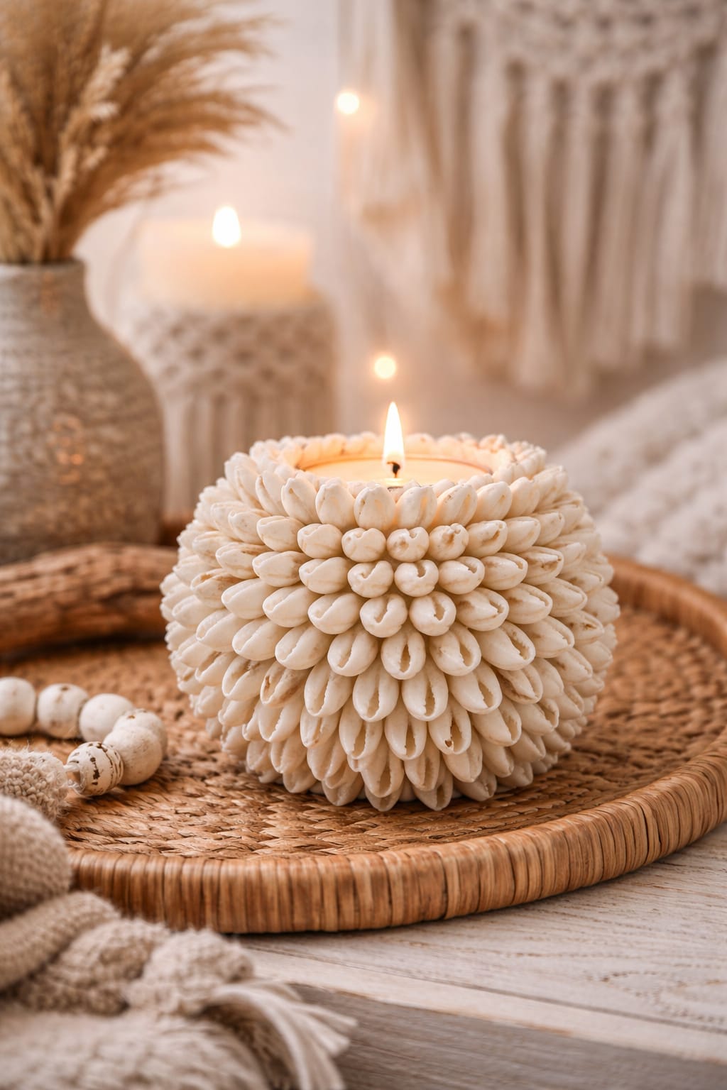 Bougeoir Coquillages beiges – Fait Main