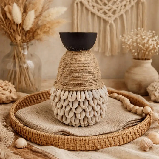 Bougeoir bohème en coquillages naturels