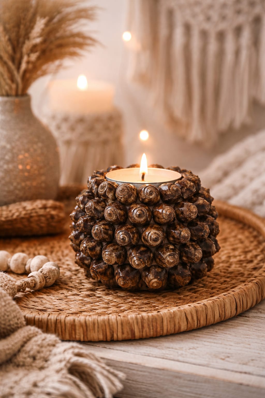 Bougeoir Coquillages Brun – Déco Bord de Mer