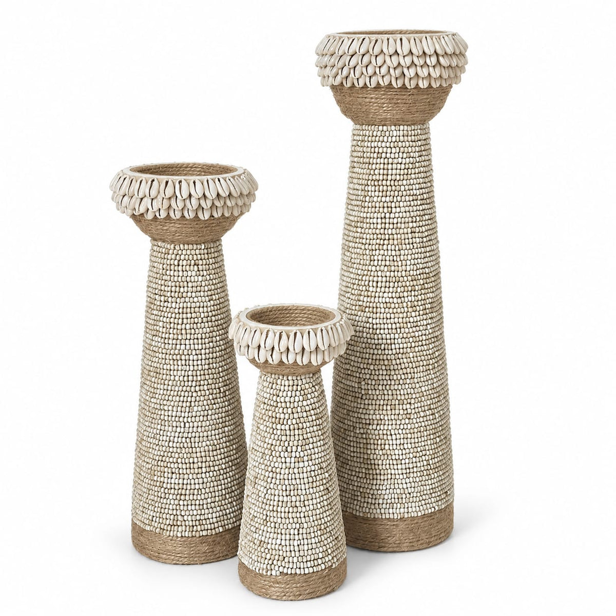 Bougeoir en perles sable & coquillages 