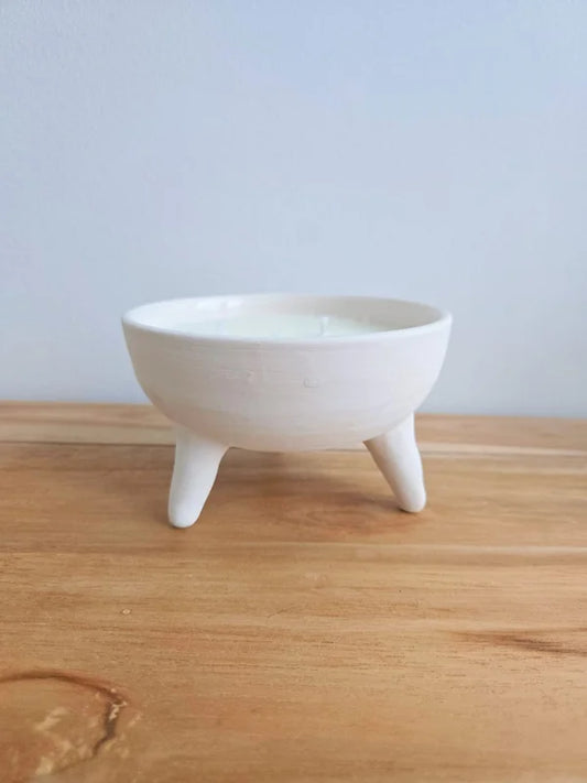 Bougie blanche sur pied en céramique – Bougie déco