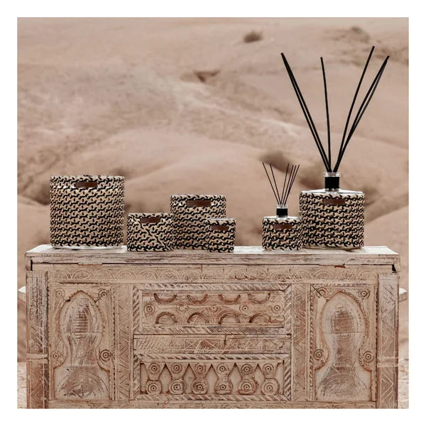 Bougie raphia & cuir Mina –  noir