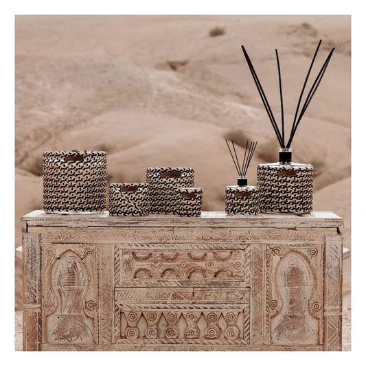 Bougie raphia & cuir Mina –  noir