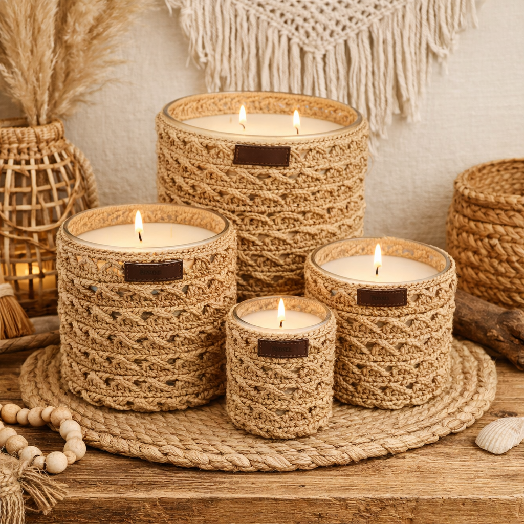 Bougie raphia Zina – Artisanat bohème