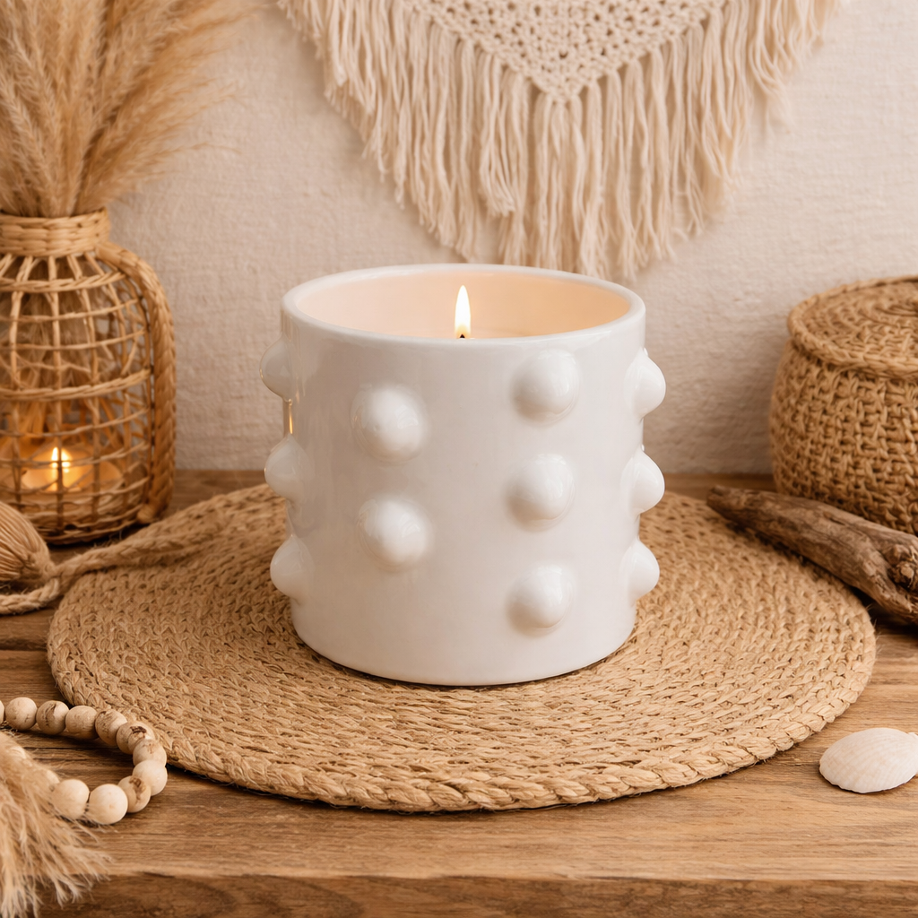 Bougie blanche à boules – Céramique artisanale
