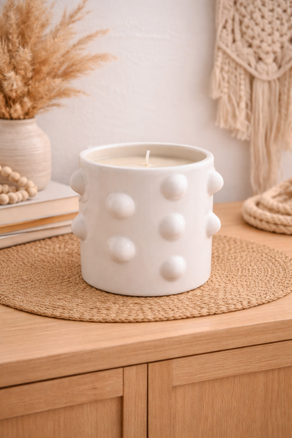 Bougie blanche à boules – Céramique artisanale