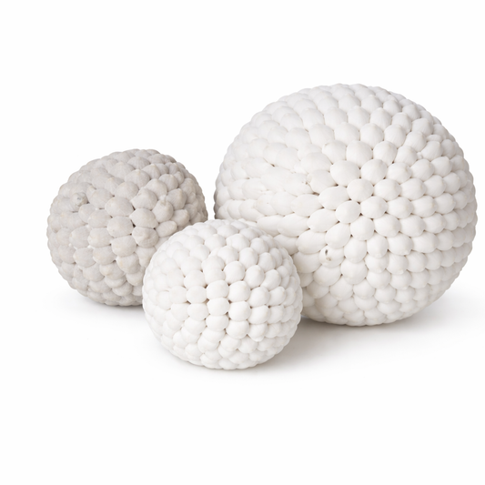 Boules en coquillages blancs rondes, décoration bohème naturelle
