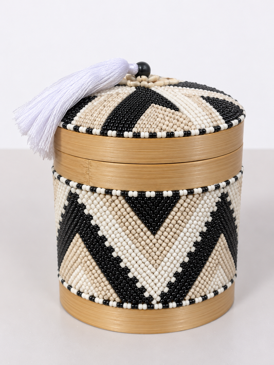 Boîte de rangement en bambou & perles 