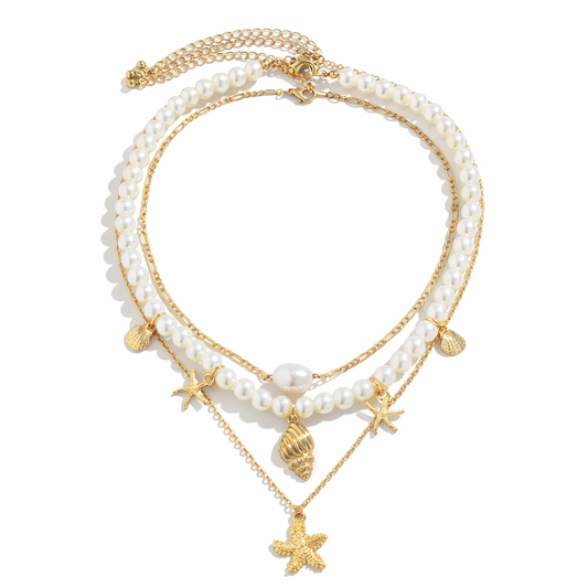 Collier Marin Bohème Chic Perles & Étoile Dorée