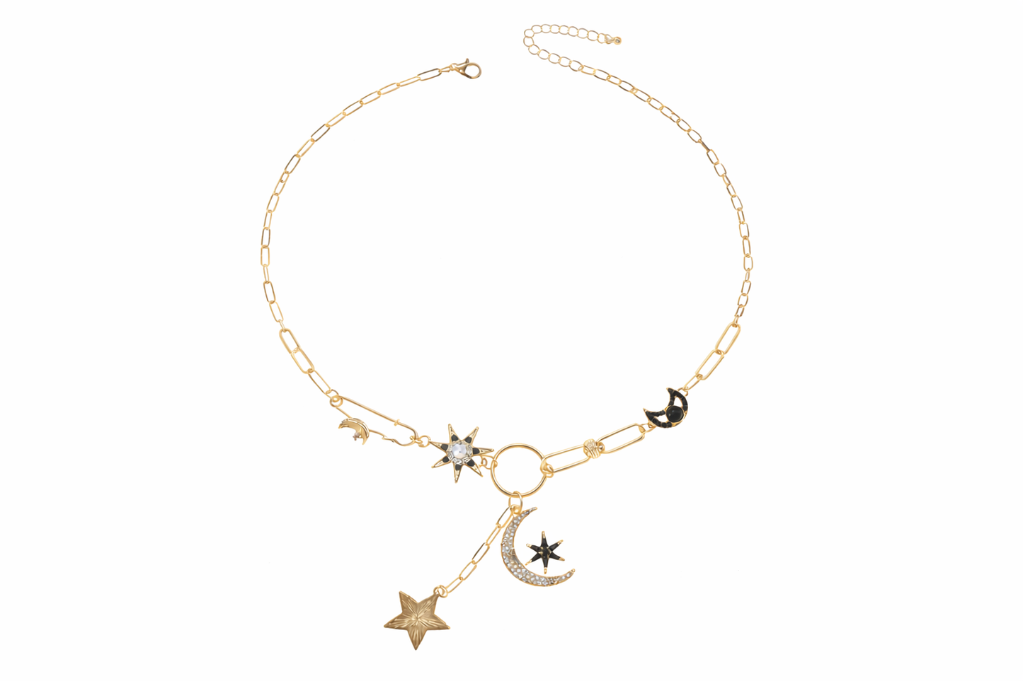 Collier Pendentif Lune & Étoile Doré – Maillons Modernes Élégants