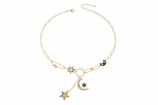 Collier Pendentif Lune & Étoile Doré – Maillons Modernes Élégants