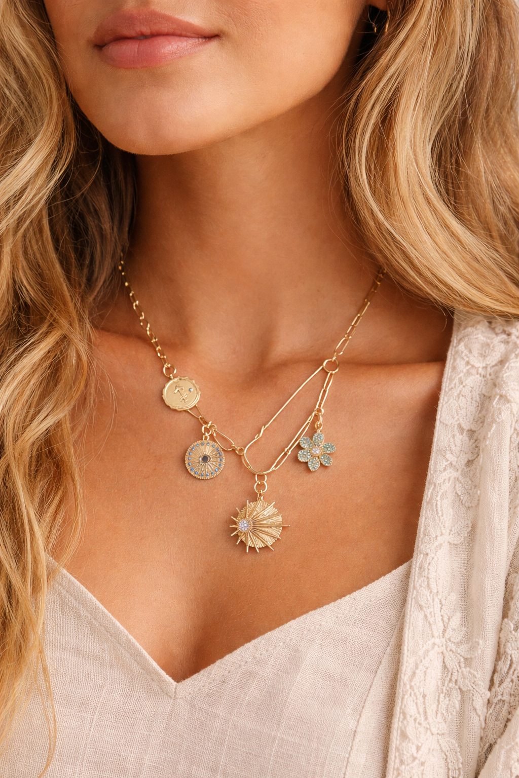 Collier bohème doré femme charms – Collier bohème chic