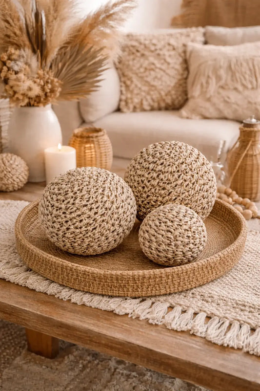 Boule déco en coquillages naturels beige