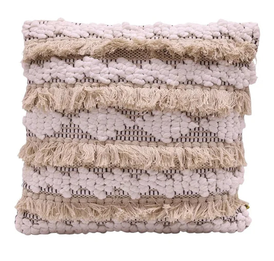 Coussin Bohème 45x45 - Beige à Franges