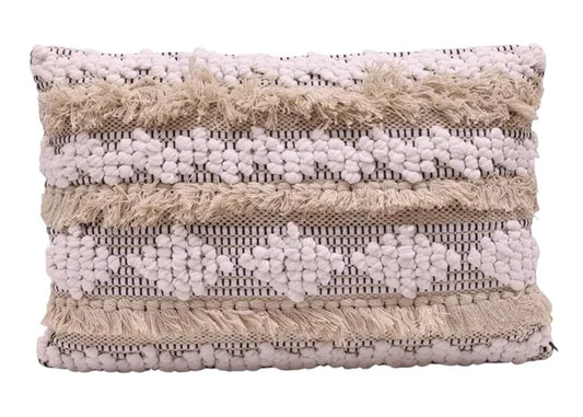 Coussin Bohème 40x60 - Beige à Franges