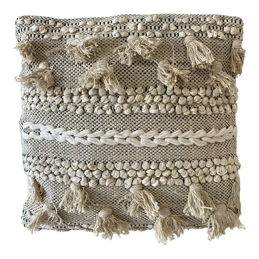 Coussin Bohème 45x45 - Franges Beiges