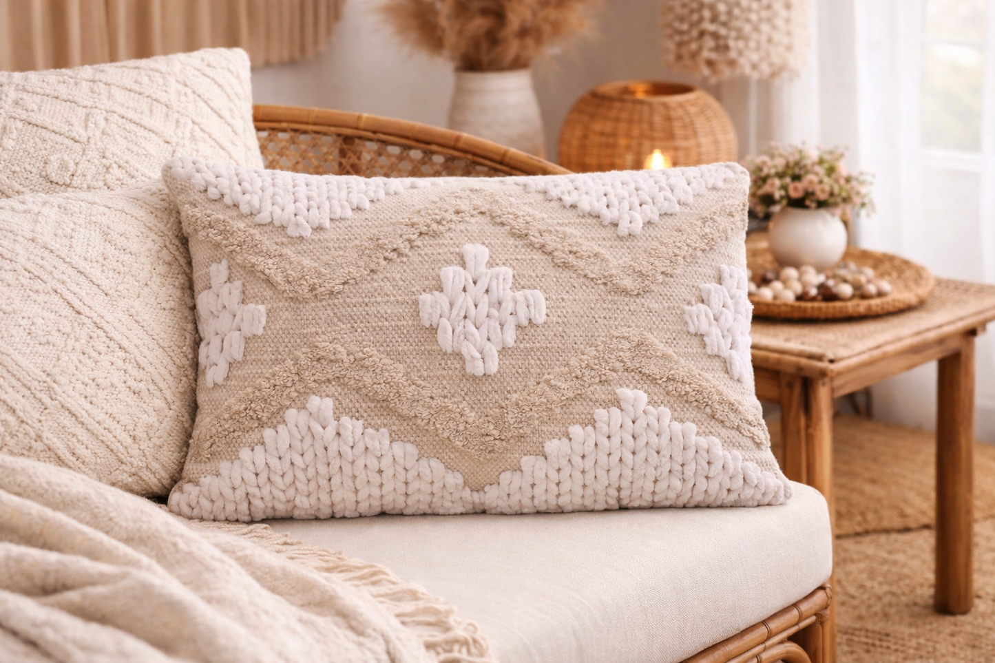 Coussin Bohème 40x60 - Beige Clair