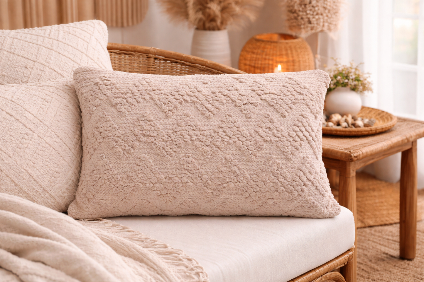 Coussin Bohème 40x60 - Relief Beige