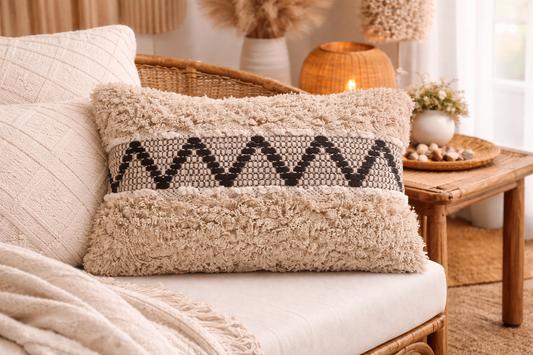 Coussin Bohème 40x60 - Motif Zigzag Noir