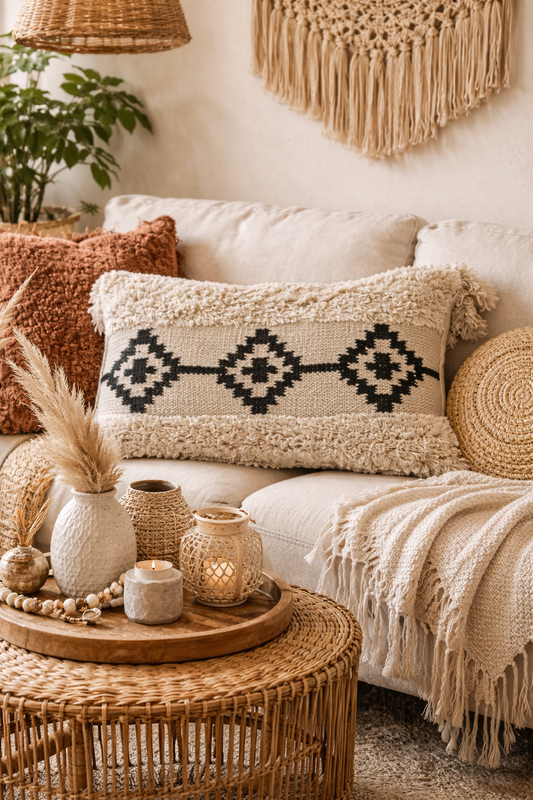 Coussin Bohème 30x50 - Motif Noir