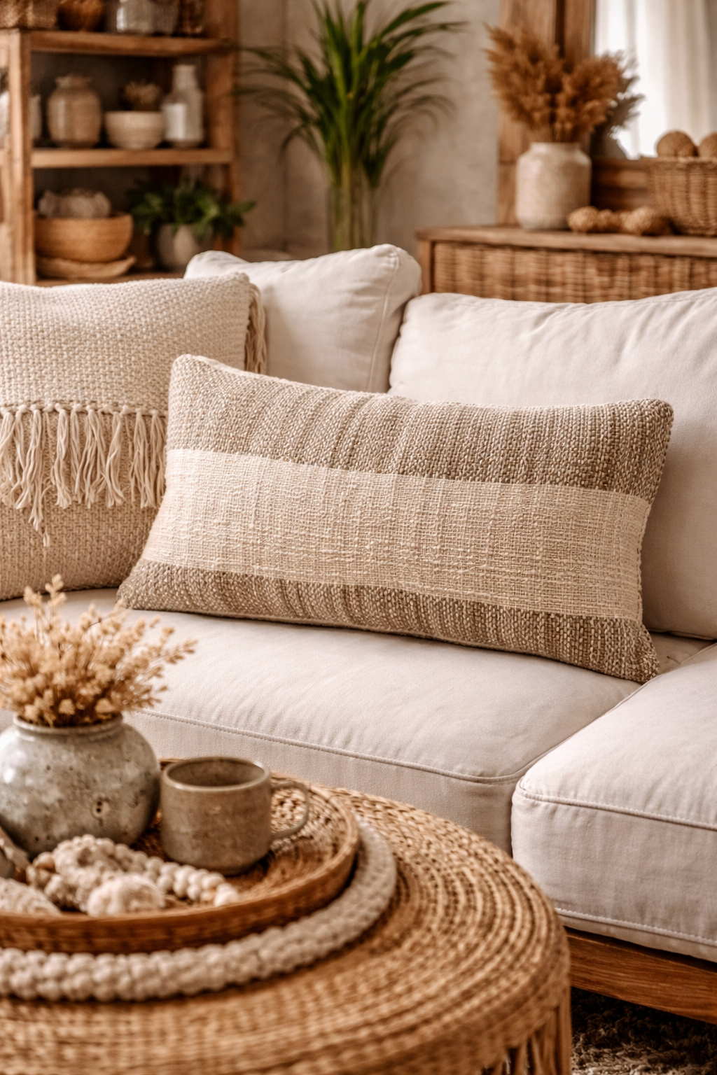 Housse de Coussin 30x50 - Rayures Beiges