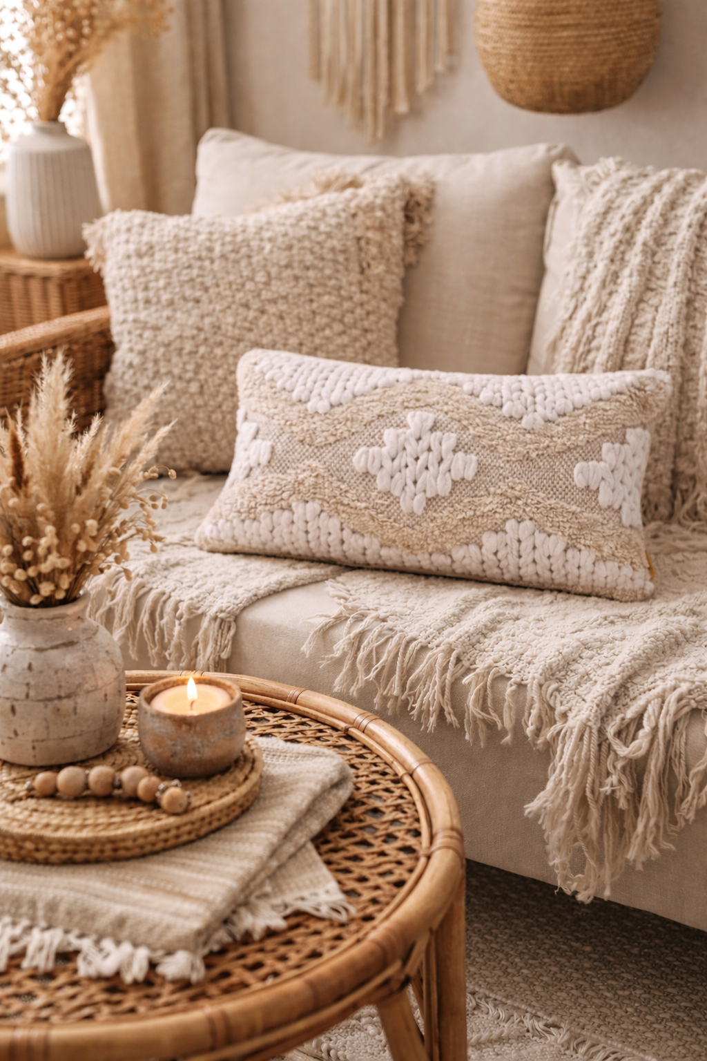 Coussin Bohème 30x50 - Beige Clair