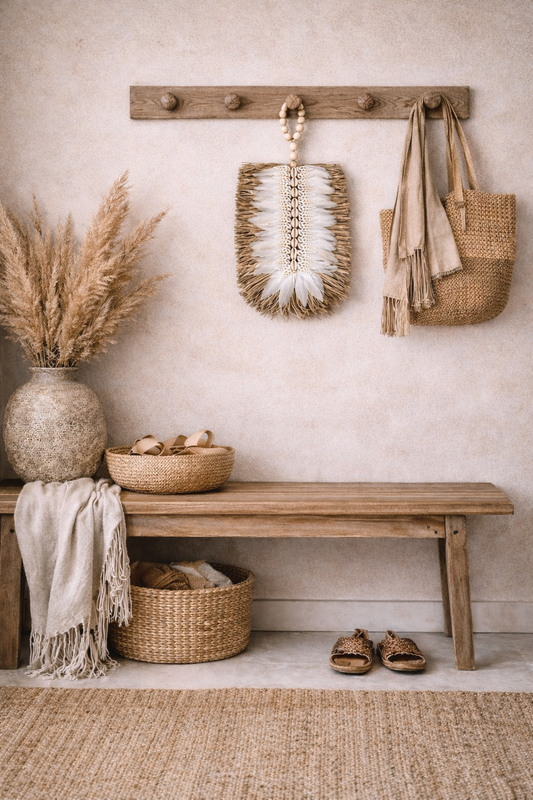 Suspension décorative en raphia & coquillages