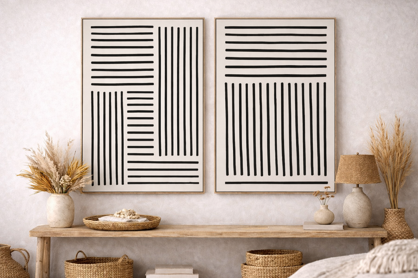 Tableau en toile – Lignes 3D noir & beige