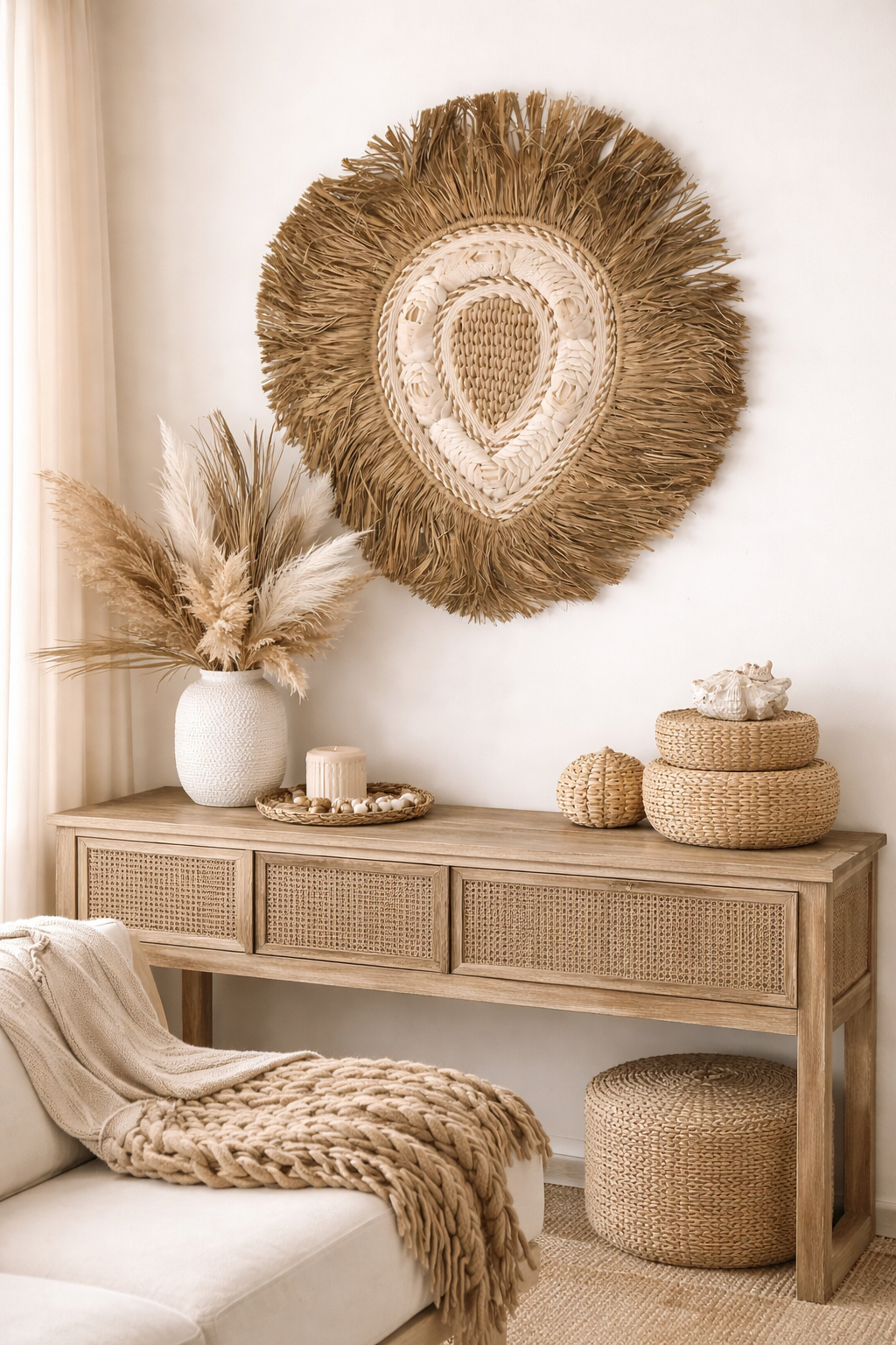 Juju Hat mural en raphia & coquillages